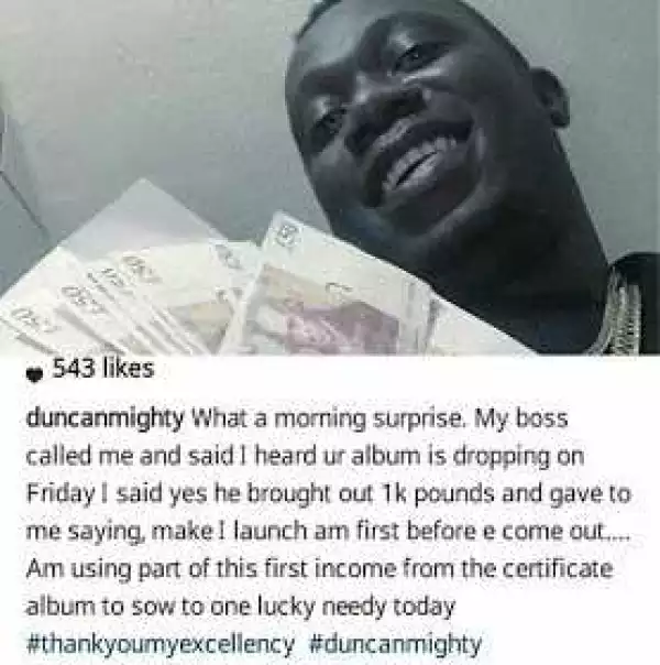 Duncan Mighty Shows Off £1,000 Cash Gift  In New Photo